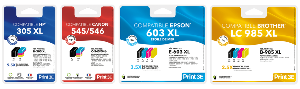 Lot De Cartouches D'Encre Print3E Compatibles Canon C525/C526 - Jet D'Encre - Neuves