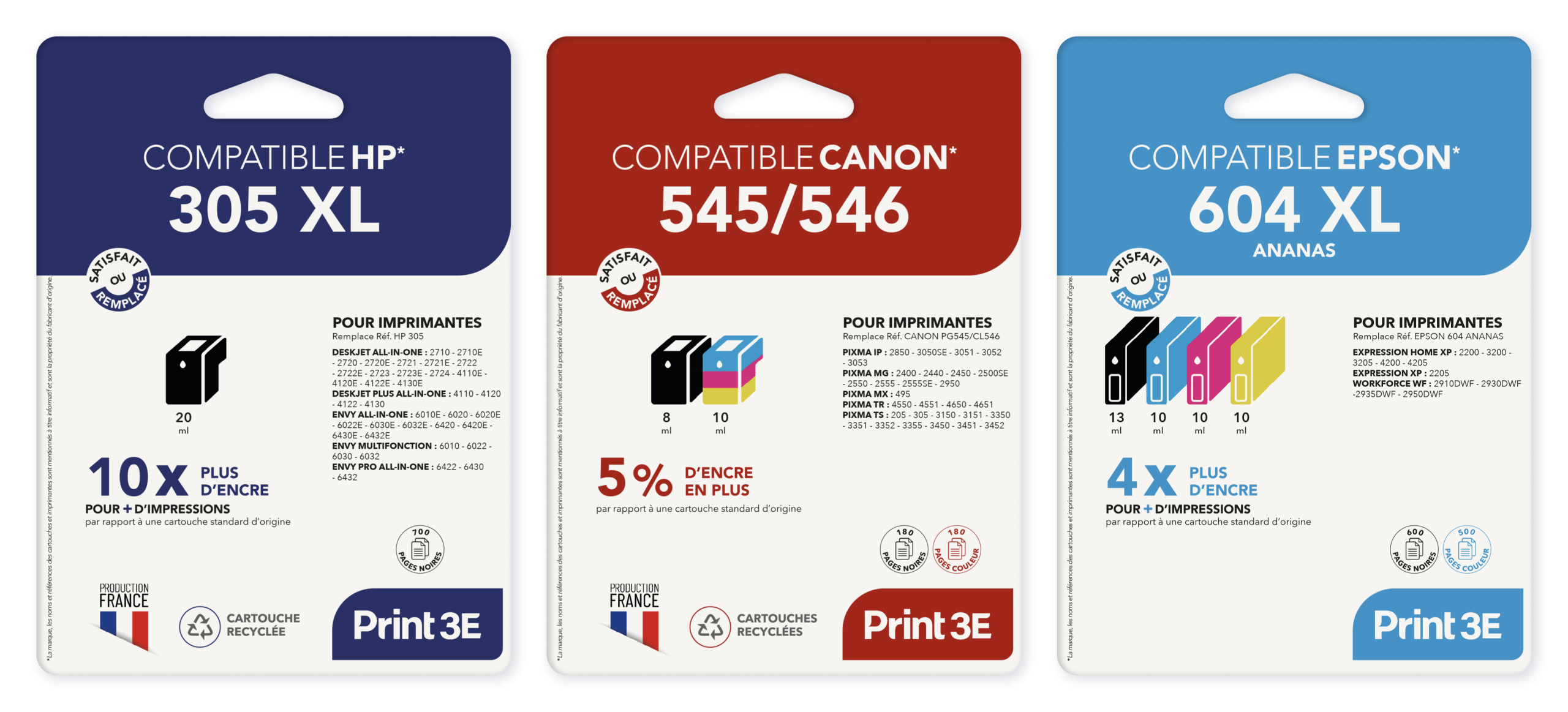 3 packs cartons de cartouches Print3E